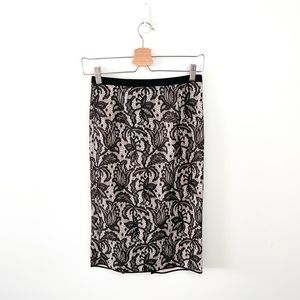 Zara Black & Beige Floral Lace Pencil Skirt Size XS